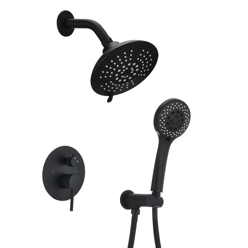 Round Shower System Wall Mounted Rain Mixer Combo Set Matte Black sihua sanitary ware