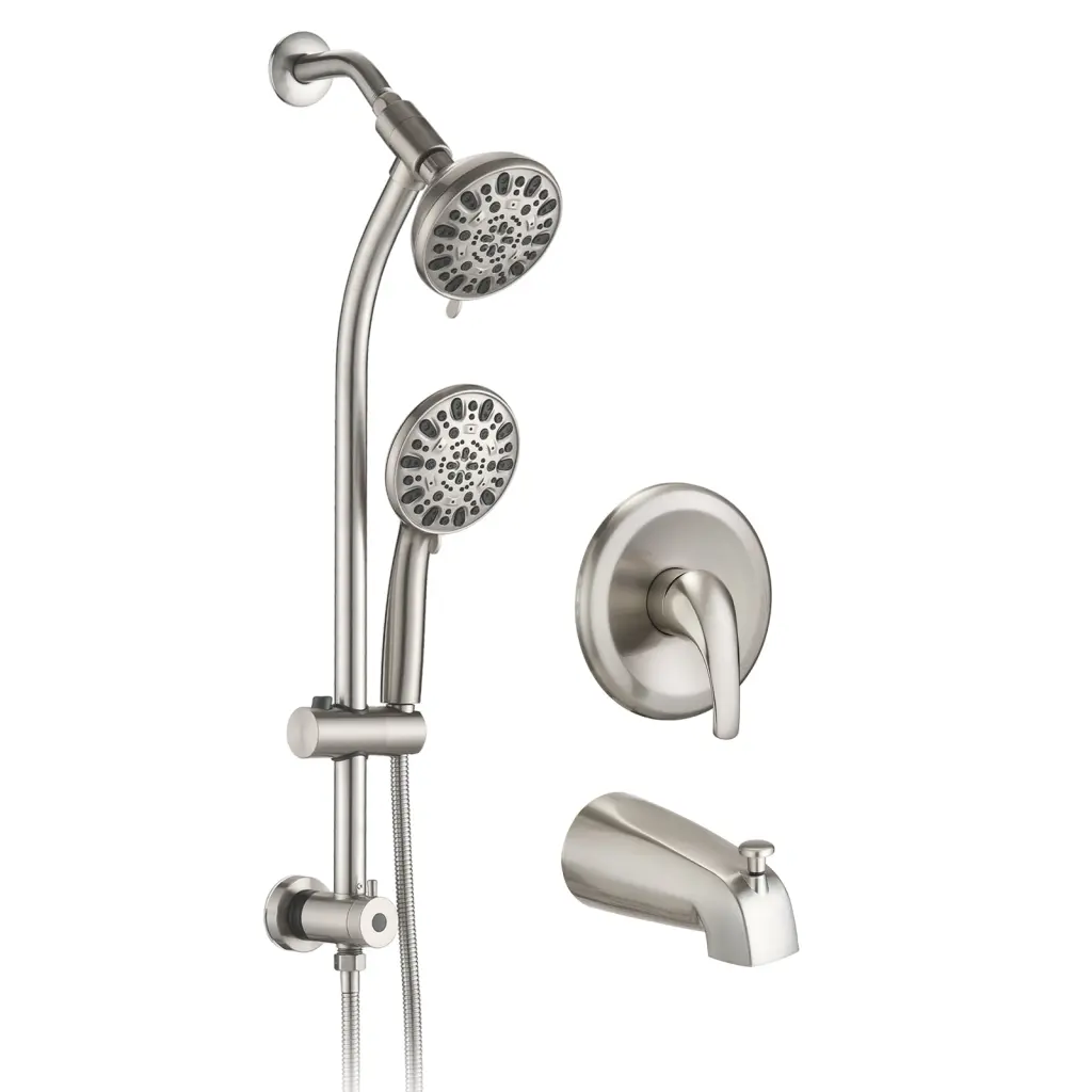 5 Inch Brushed Nickel Rain Showerhead Handheld Tub Spout 7 Spray Modes bathininc