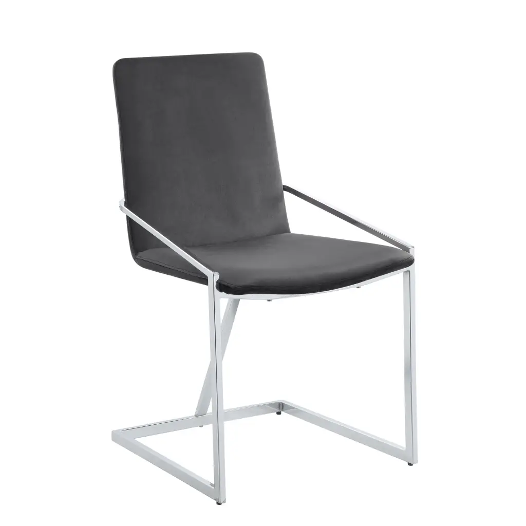 Zlatan Gray Velvet Side Chair Set 2 Chrome Finish acme onsite store