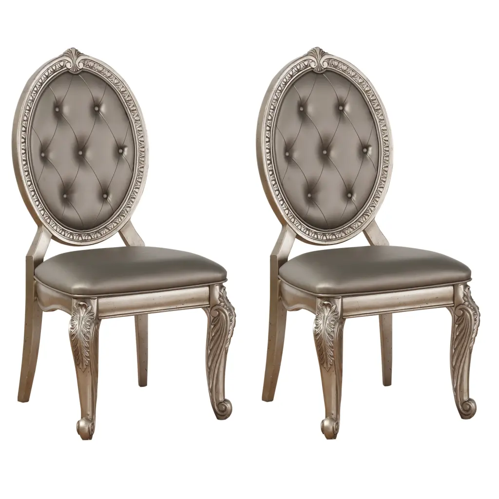 Grey And Antique Silver Tufted Back Side Chairs Set 2 Solid Grey Side Chairs furniture max
