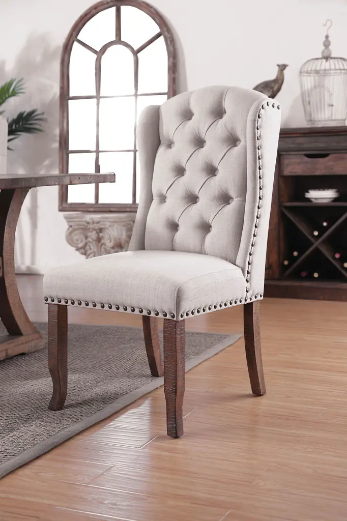 Contemporary Ivory Fabric Side Chairs - Tufted Wingback Design - Set 2 kanepe