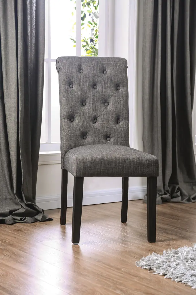Timeless Antique Black Gray Set 2 Side Chairs Button Tufted Linen Living Room Furniture kanepe