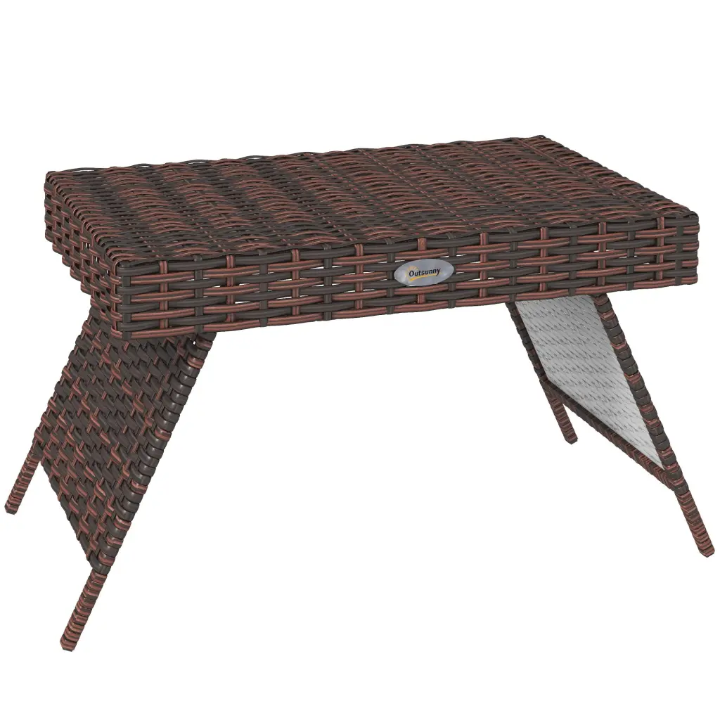 Outsunny Folding Rattan Side Table Outdoor End Table Hand Woven Portable Table aosom business
