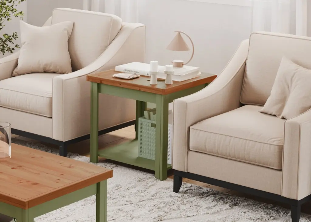 Vineyard 24 Inch Side Table No Assembly Required Sage Green And Fruit Wood Accent Table bridgevine home