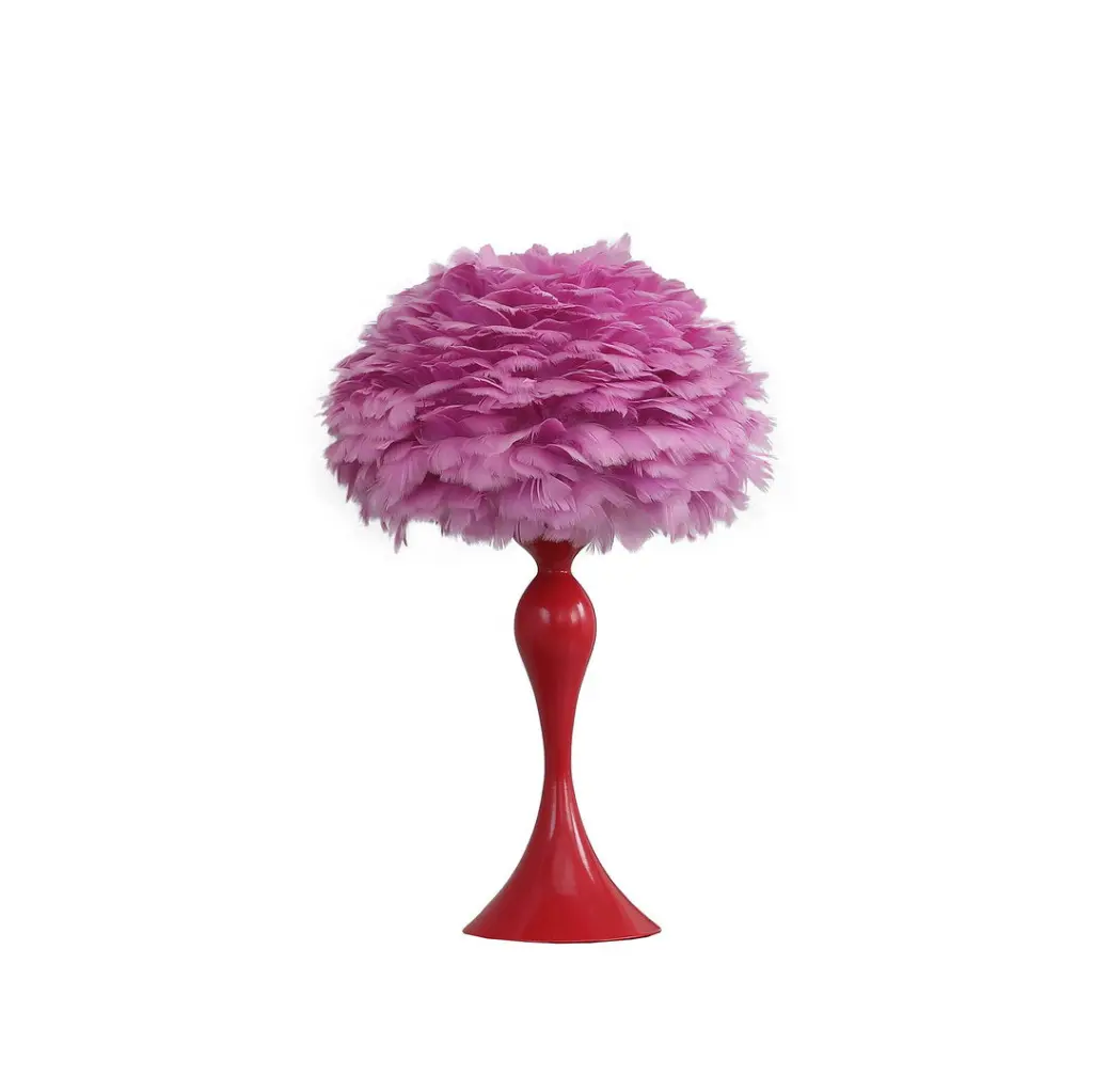 18.25 Inch Medium Pink Feather Aquina Glaze Red Metal Contour Glam Table california home