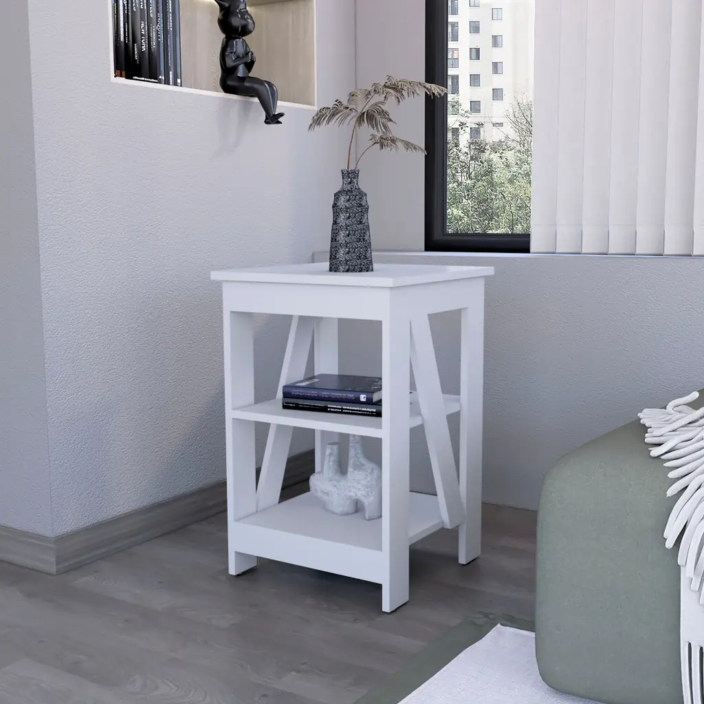 Clio Auxiliary Table Two Shelves White Primary Living Space fm furniture