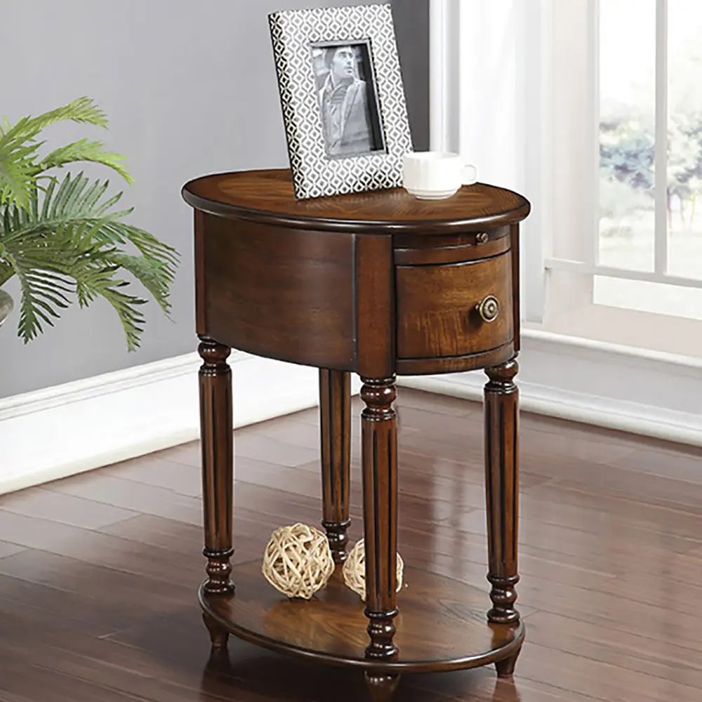 Dark Oak Accent Table Bottom Shelf Living Room Side Table furniture max