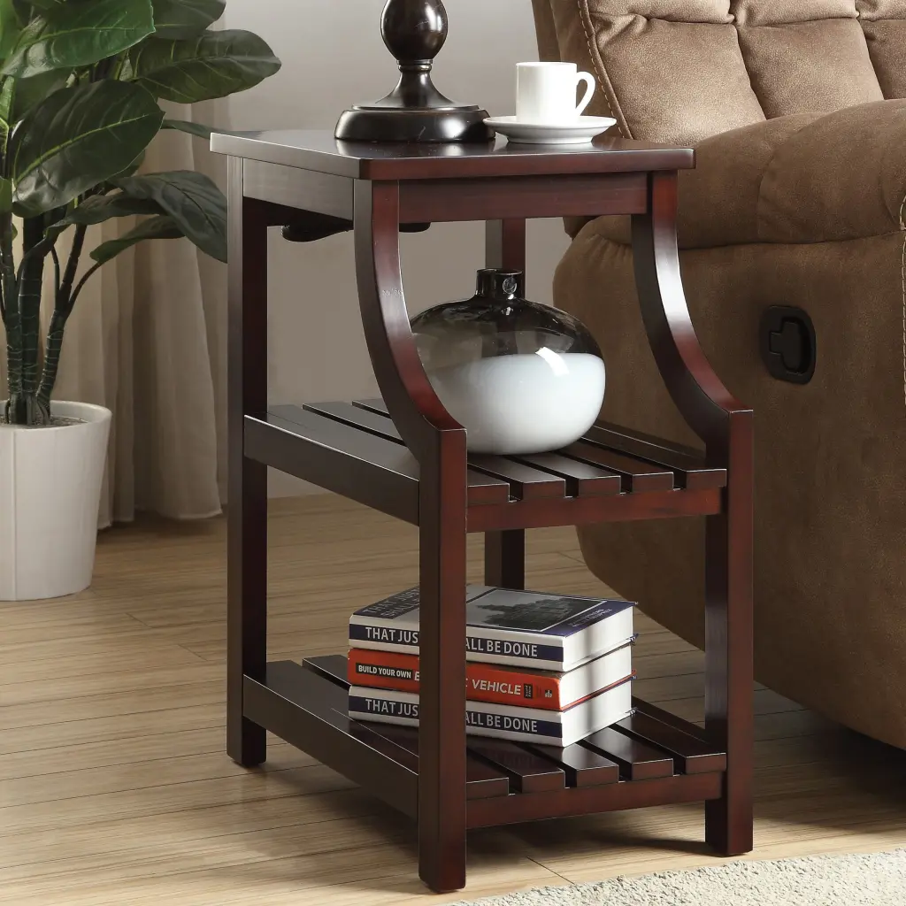 Espresso Side Table USB Power Dock Modern Living Room End Table furniture max