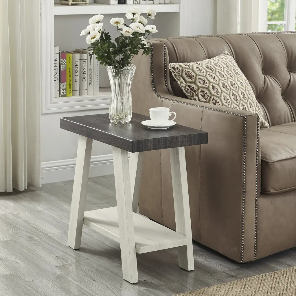 Athens Contemporary Two Tone Wood Shelf Side Table Weathered Charcoal hz