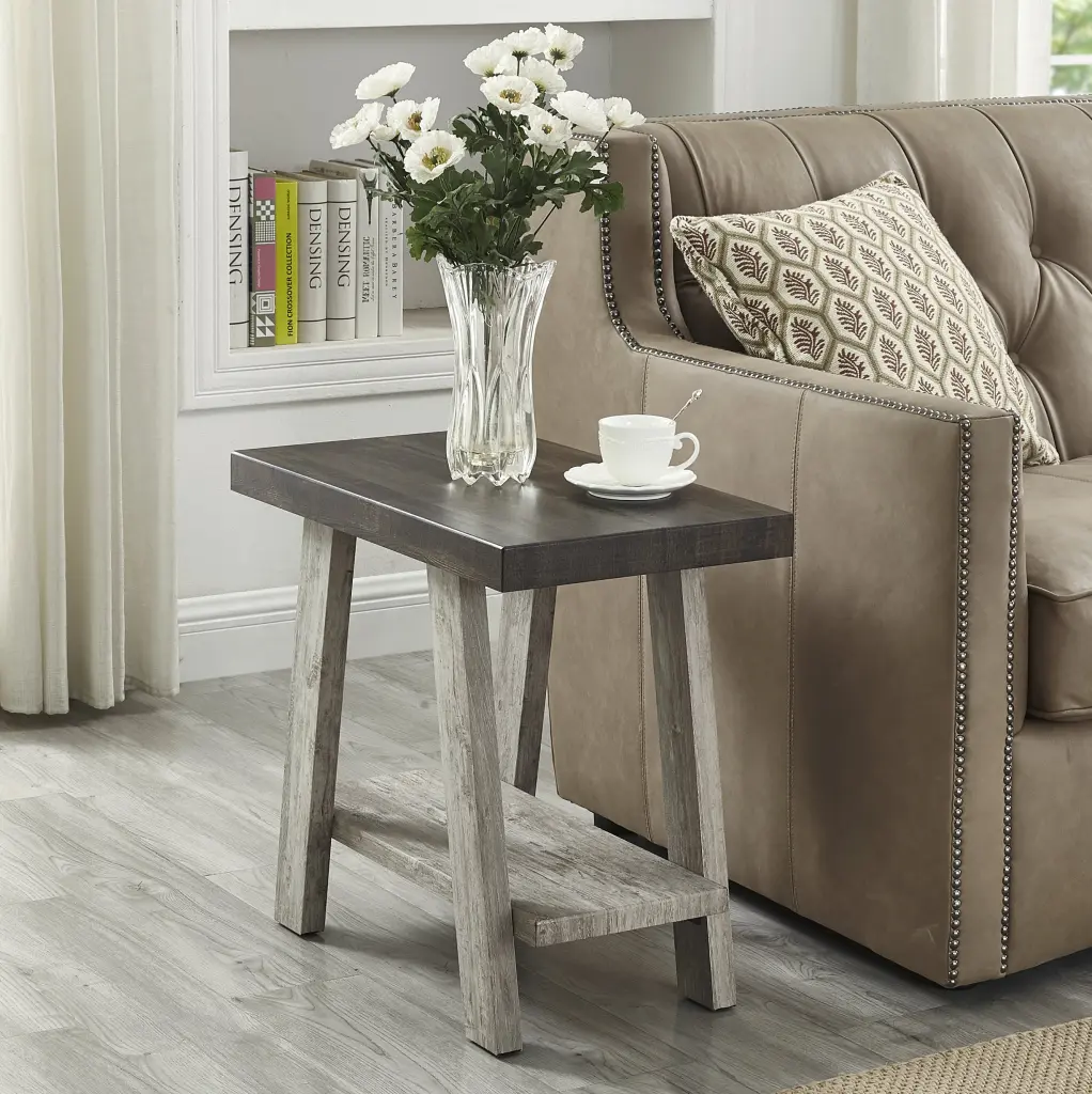 Athens Contemporary Two Tone Wood Shelf Side Table Weathered Walnut Finish hz