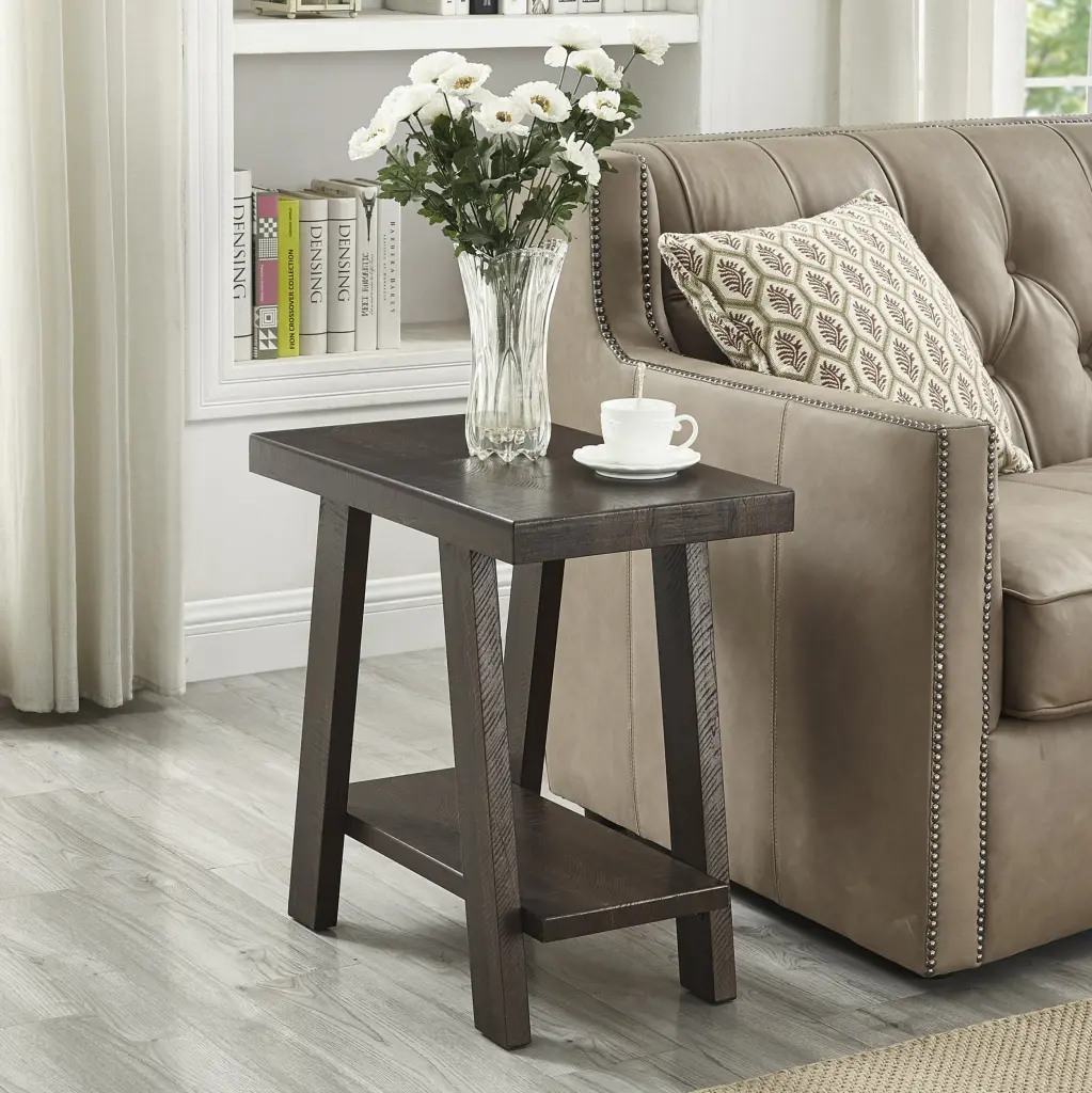 Athens Contemporary Wood Shelf Side Table Weathered Espresso Brown hz