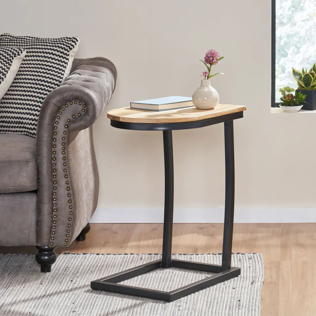 C Table Honey Wood Metal Side Table End Table Living Room Accent Table nh-cloudhouse