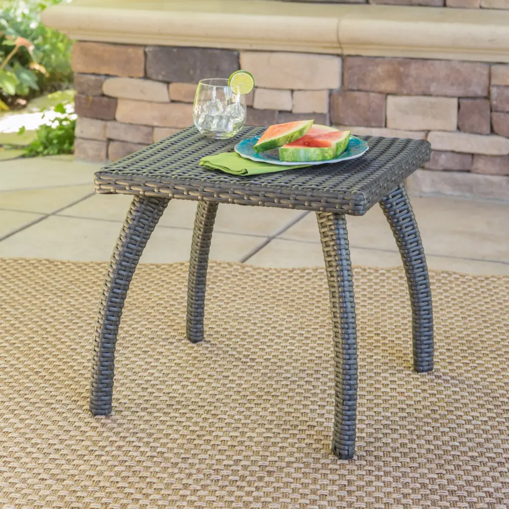 Honolulu Brown Side Table Grey Rattan Accent Table Living Room nh-kisa