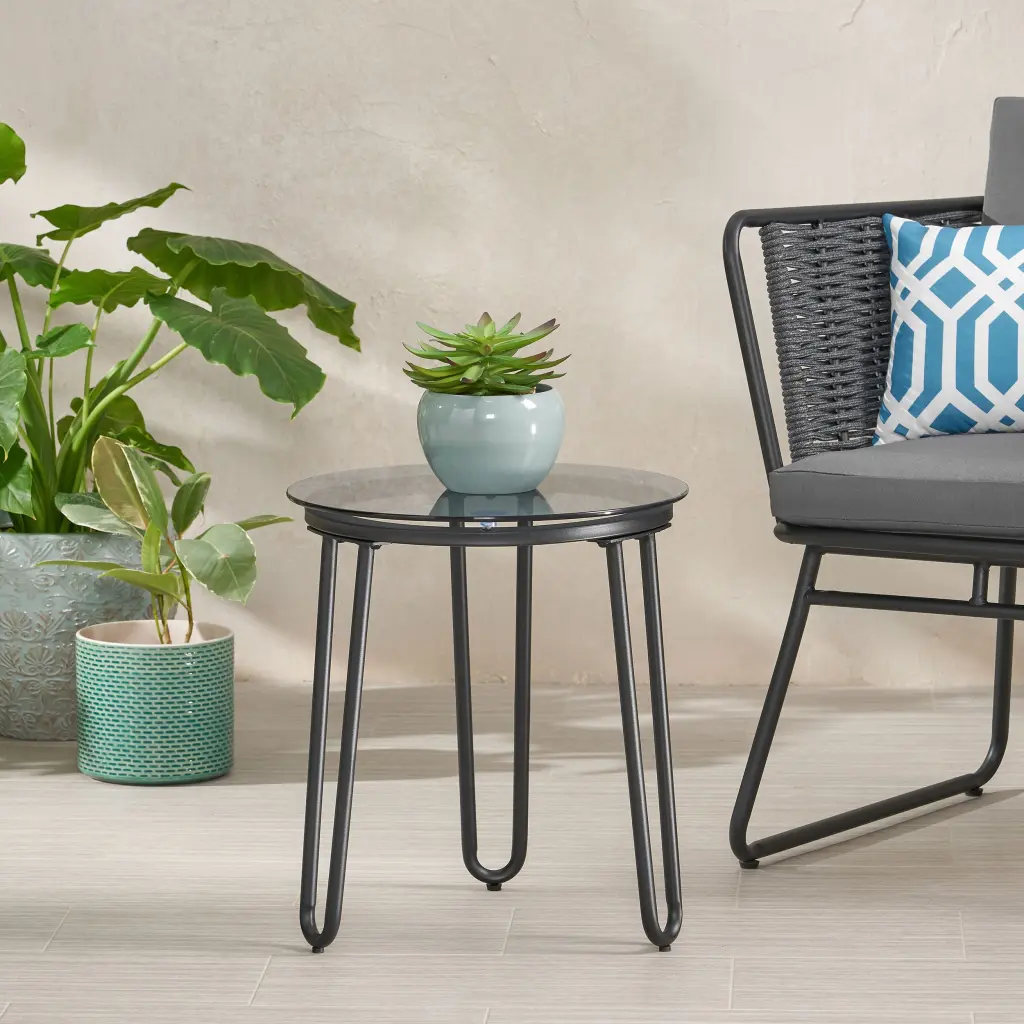 La Jolla Side Table Black Tempered Glass Modern Living Room Accent Table nh-kisa