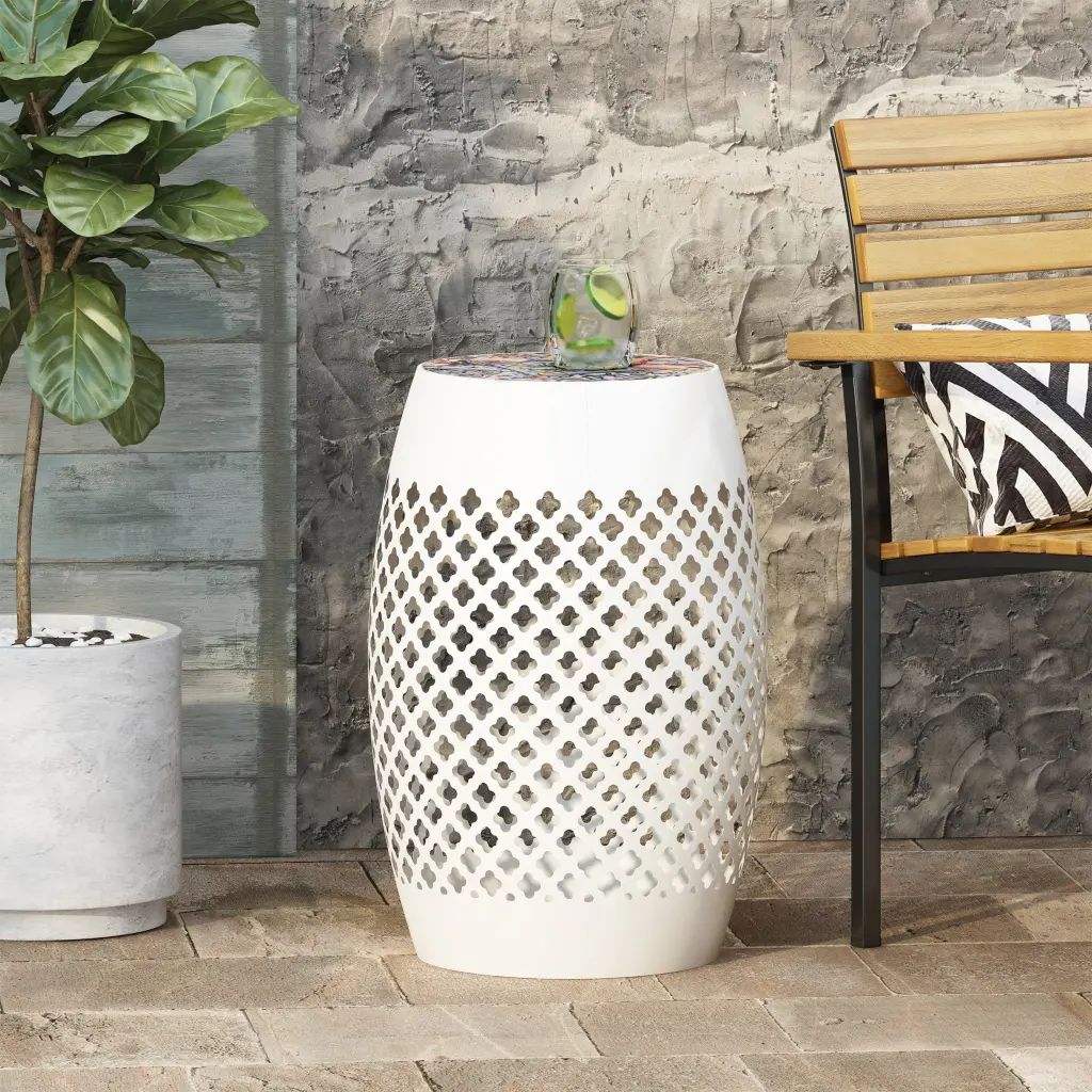 Roswell Side Table White Iron End Table Living Room Bedroom nh-purenest