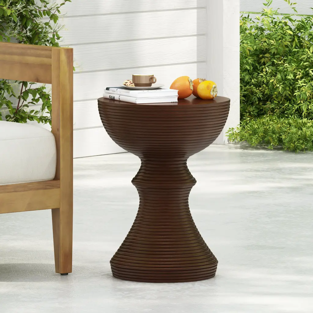 Semicircle Side Table Natural Concrete Finish Living Room nh-purenest