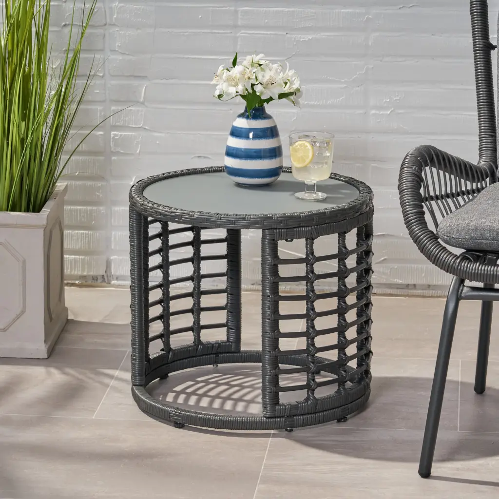 Tatiana Side Table Grey Rattan Living Room Furniture nh-sunfay