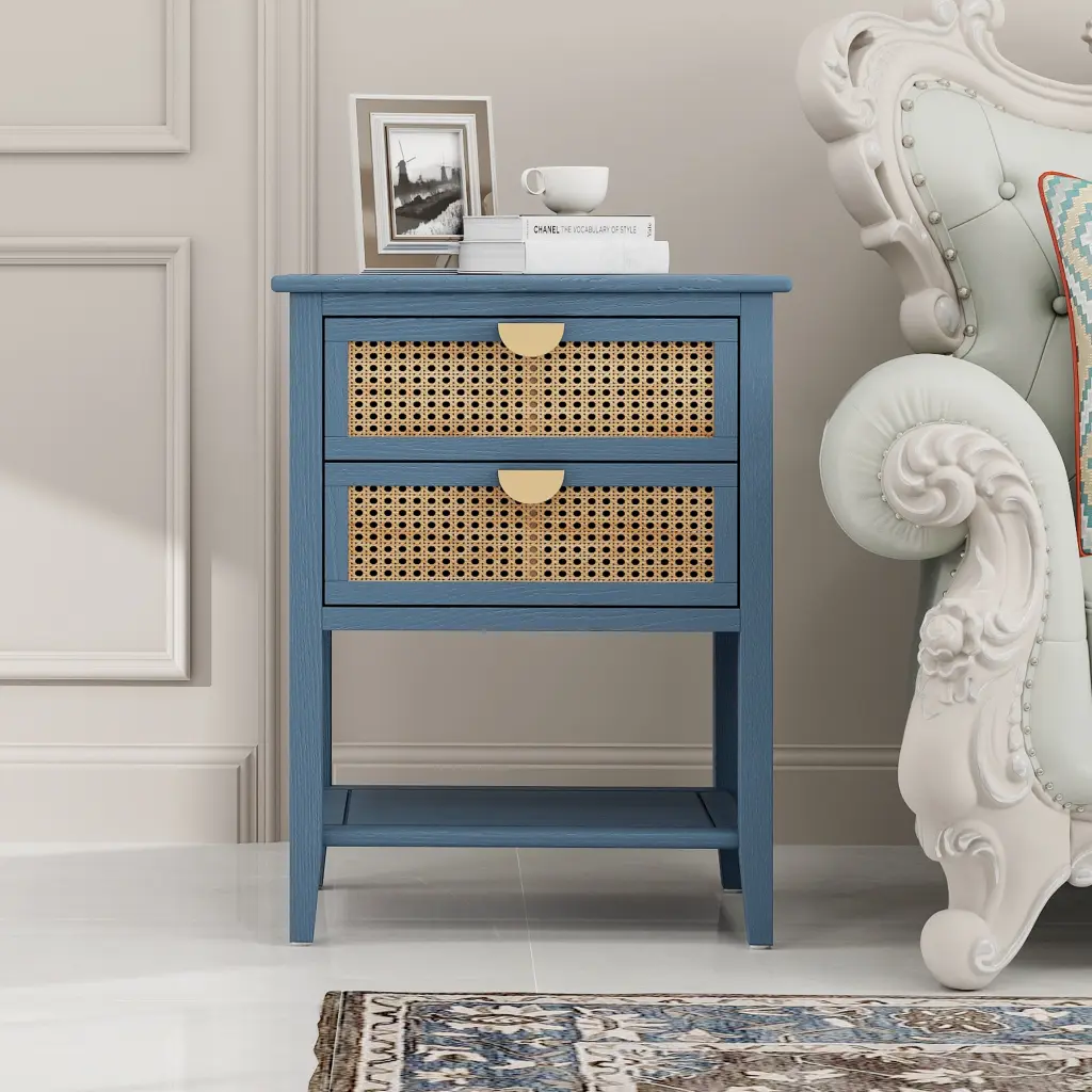 American Furniture 2 Drawer Side Table - Natural Rattan End Table Living Room rnb
