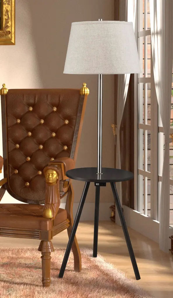 57 Inch Round Sofa Side Table Lamp and Power Station Espresso Finish sh lighting