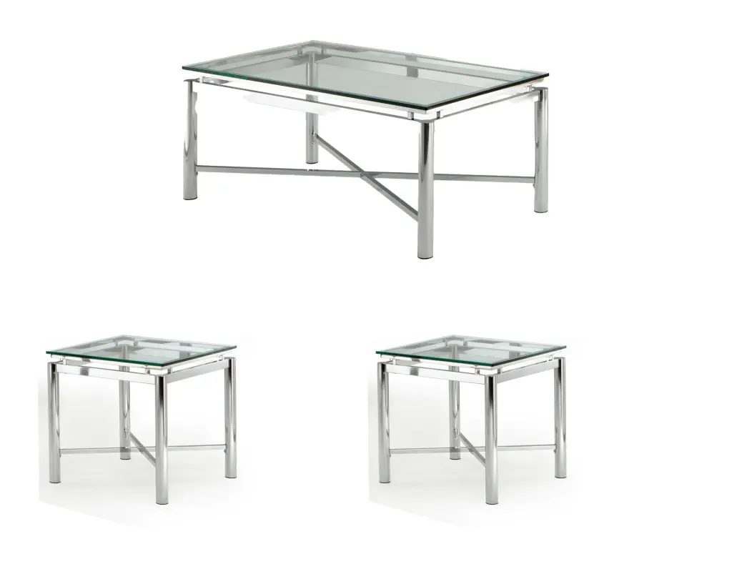 Nova 3 Piece Occasional Table Set Gray Stainless Steel Modern Side Tables steve silver furniture