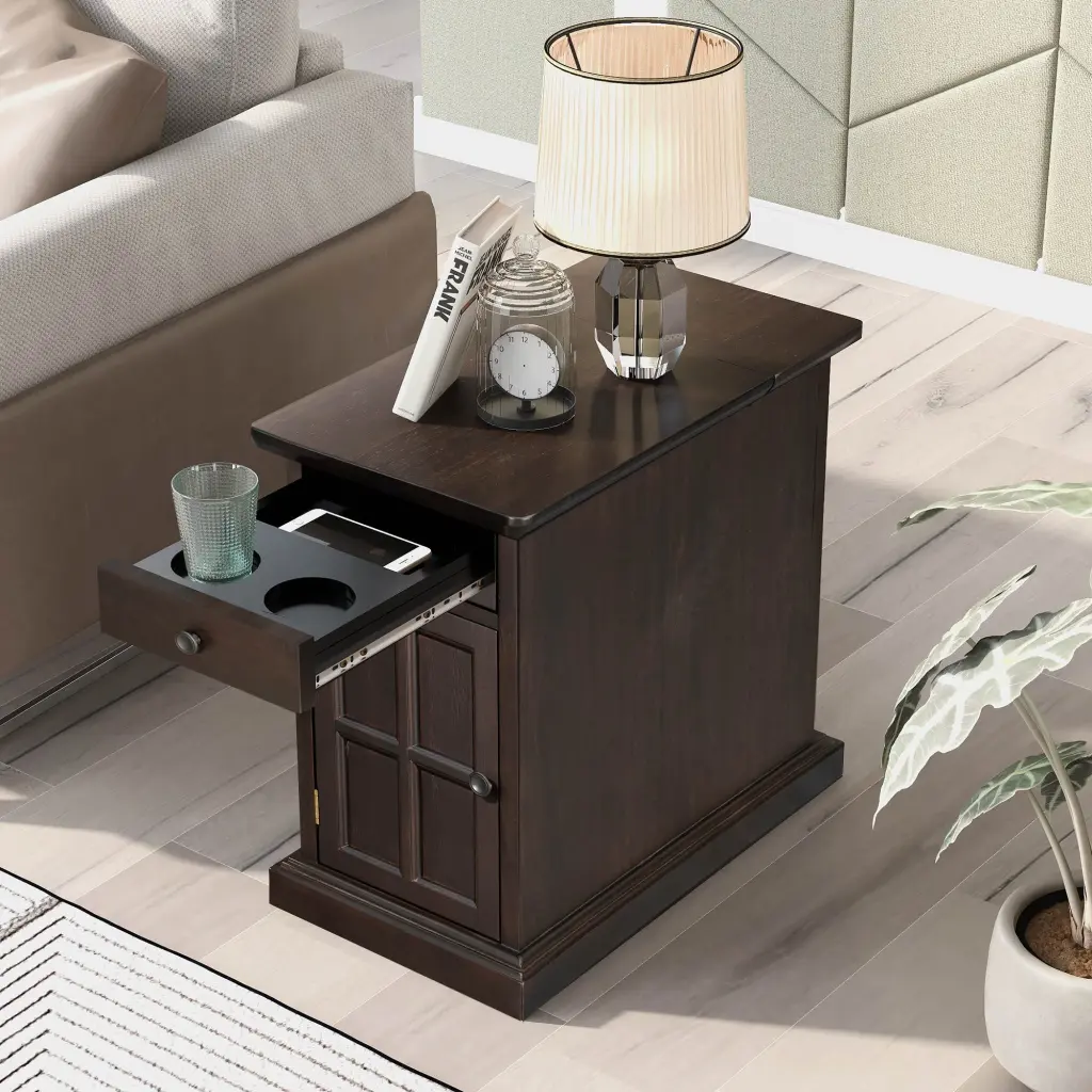 Timeless Vintage Living Room End Table Side Table USB Ports and One Drawer u-can