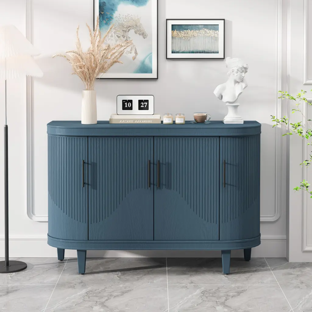 Modern Curved Sideboard 47.2 Inch Decorative Storage Cabinet Wooden Console rnb