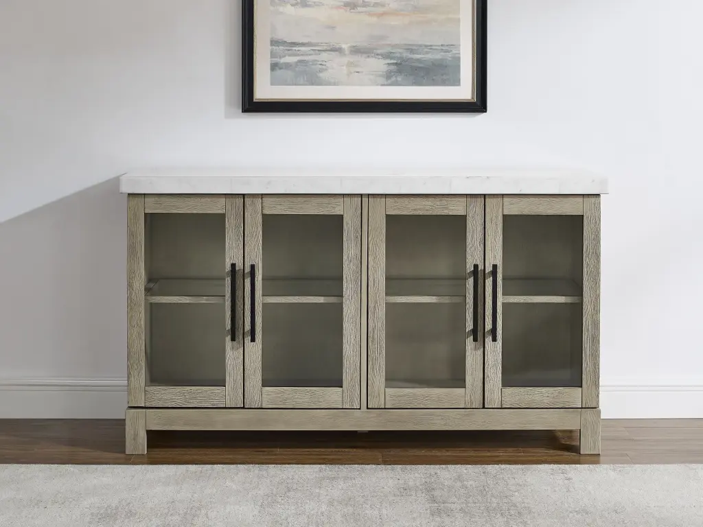 Csrena Lighted White Marble Sideboard Brown Wood Modern Buffet Cabinet steve silver furniture