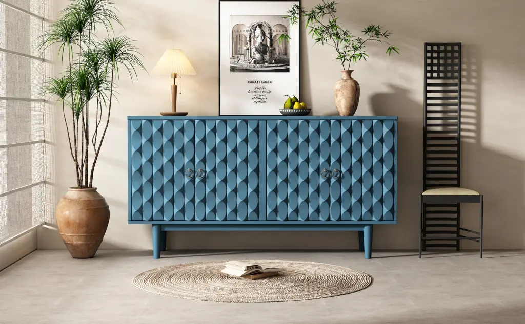 Modern 4 Door Sideboard Convex Pattern Doors and 2 Silver Handles trexm