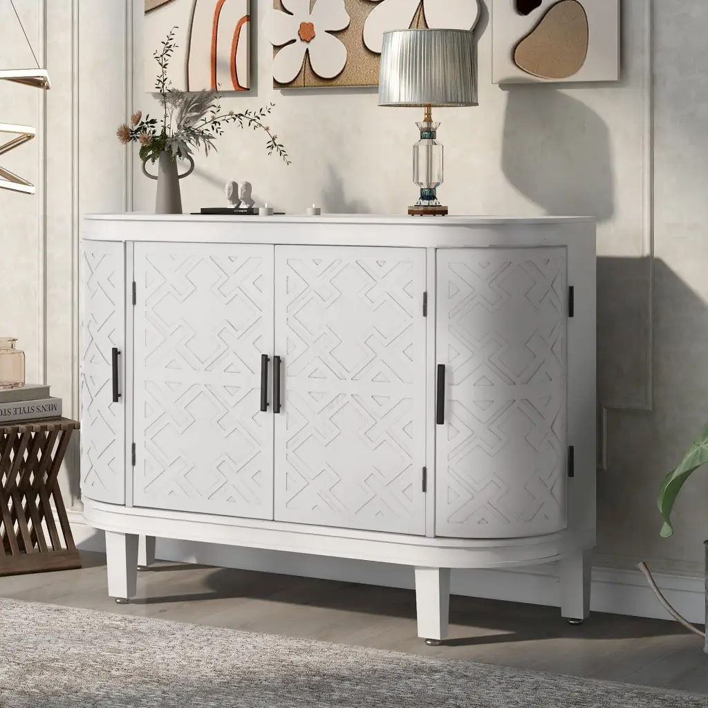 Accent Storage Cabinet Sideboard Wooden Cabinet Antique Pattern Design u_style