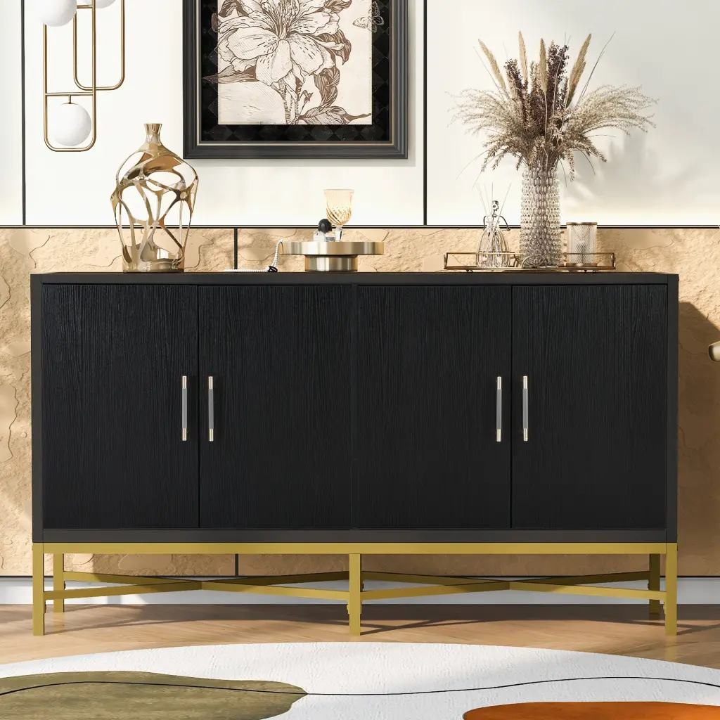 Distinctive Attributes Four Door Sideboard Metal And Cross Leg Dining Room Storage u_style
