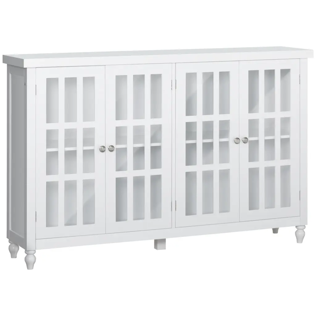 Homcom Sideboard Buffet Cabinet 4 Tempered Glass Doors and Stripe Pattern aosom business