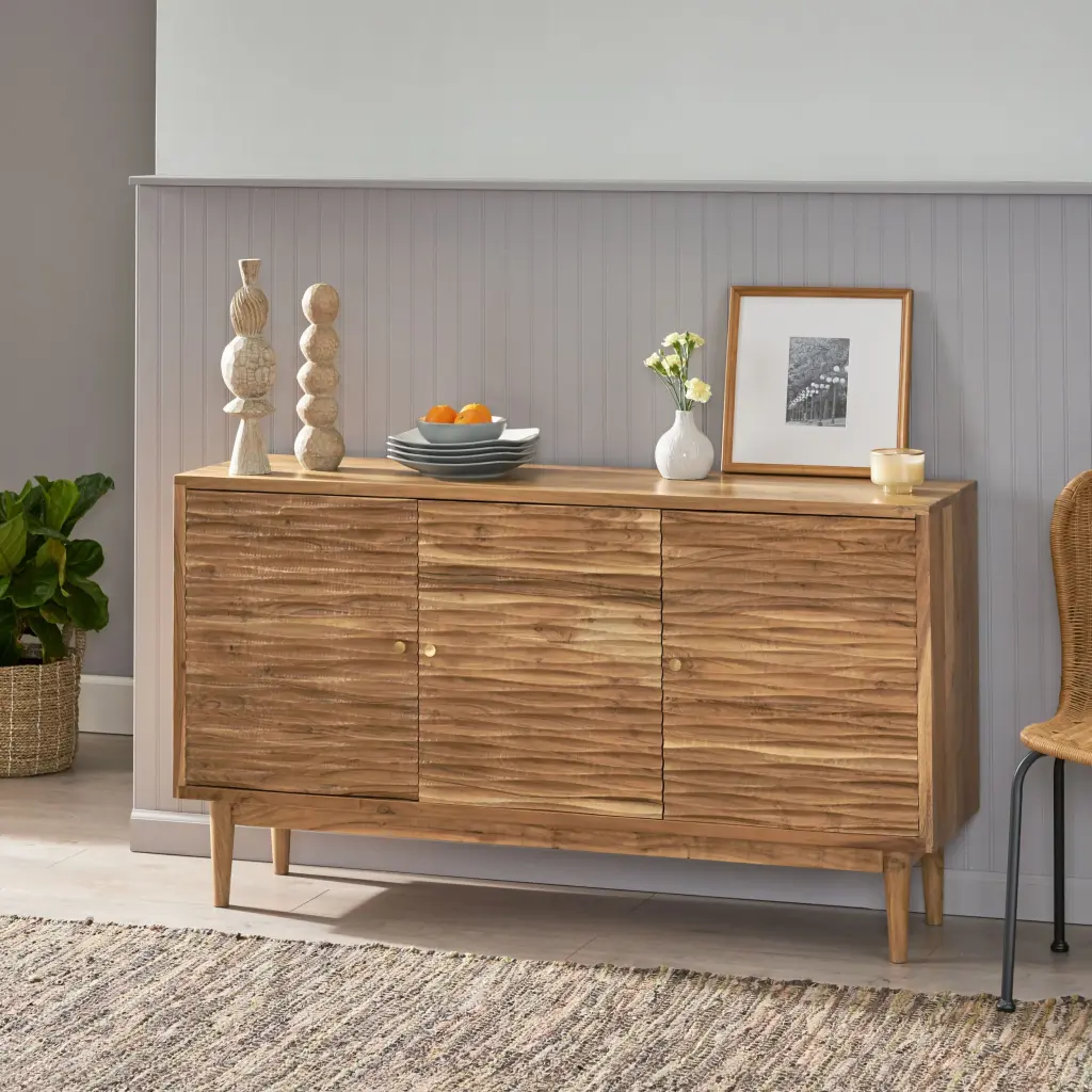 3 Door Sideboard Natural Wood Storage Cabinet Dining Room Living Room nh-bo