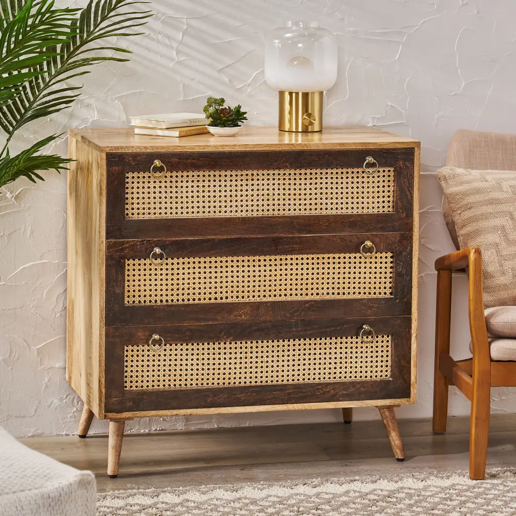 3 Drawer Side Board Natural Wood Storage Cabinet Living Room Bedroom nh-vivalux