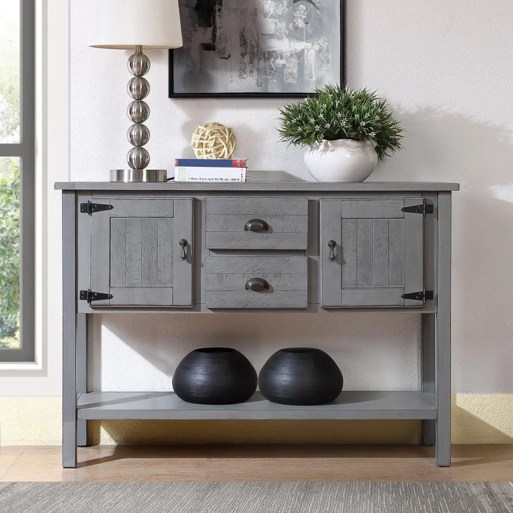 48 Inch Solid Wood Sideboard Console Table 2 Drawers and Cabinets power growth furniture