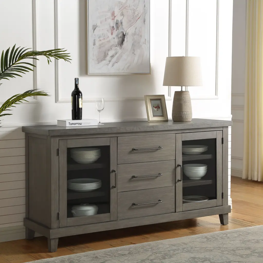 Mila Server Dark Gray Wooden Sideboard Dining Room or Living Room steve silver furniture