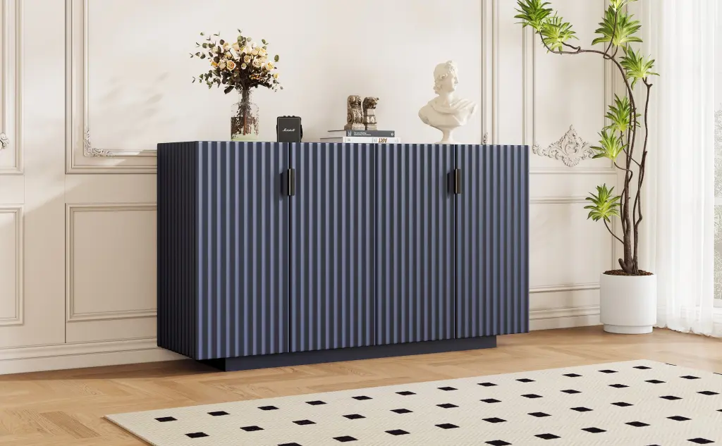 Large Storage Sideboard 4 Wavy Doors and Adjustable Shelves Modern Cabinet trexm