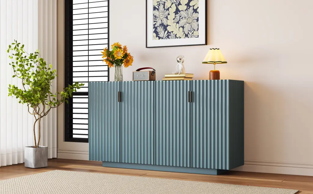 4 Wavy Doors Large Storage Space Sideboard Adjustable Shelves trexm