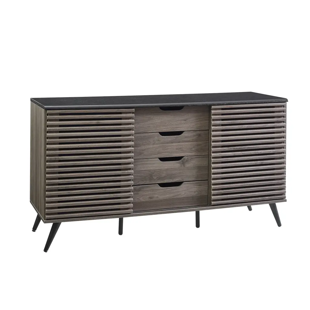 Contemporary Sliding Slat Door Sideboard Ebony Slate Grey Ebony Mdf walker edison