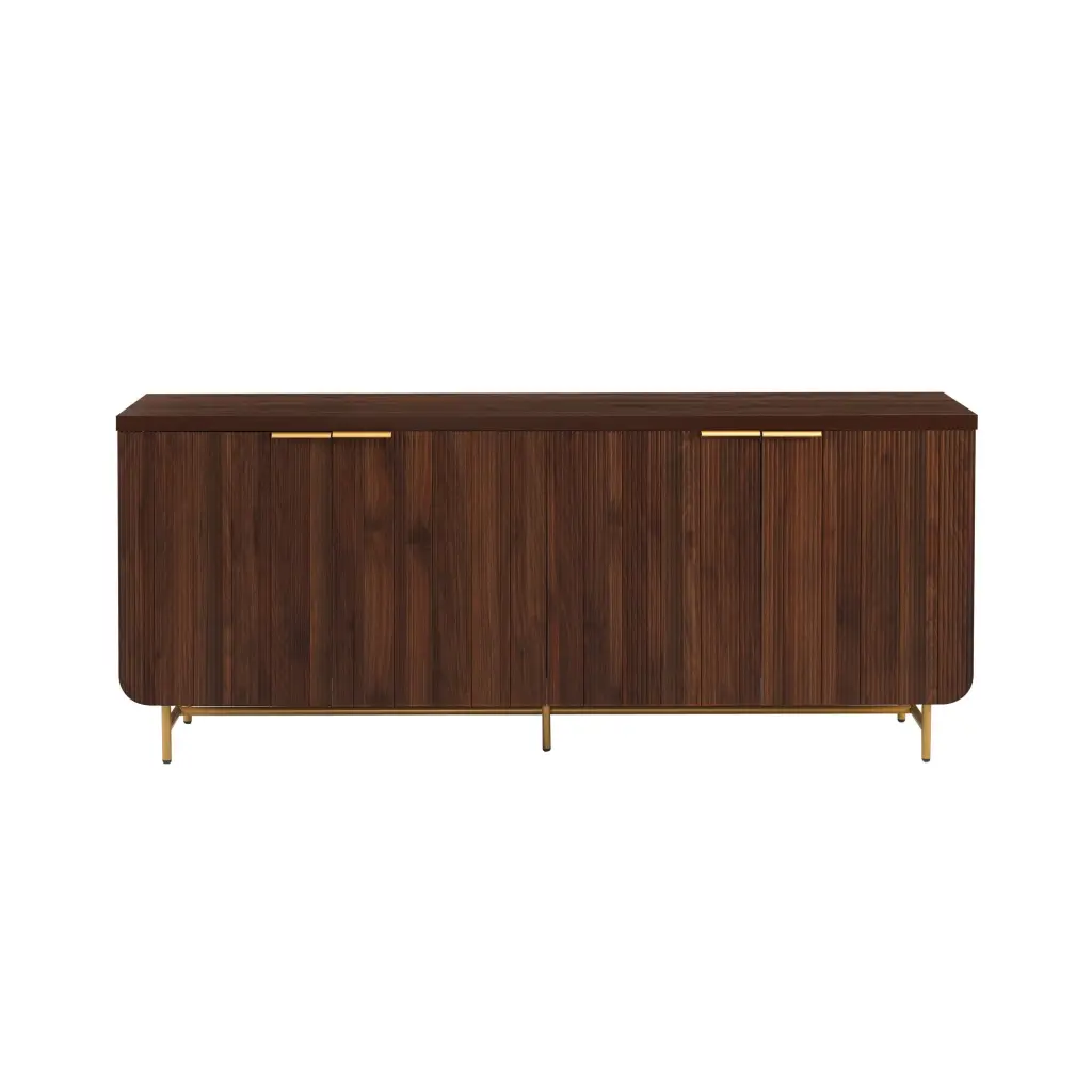 Modern Fluted Door Minimalist Storage Sideboard Dark Walnut Gold Accents walker edison