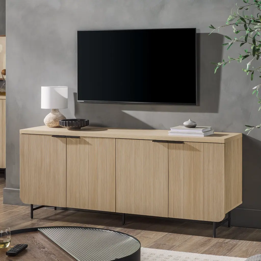 Modern Fluted Door Minimalist Storage Sideboard Coastal Oak Black walker edison