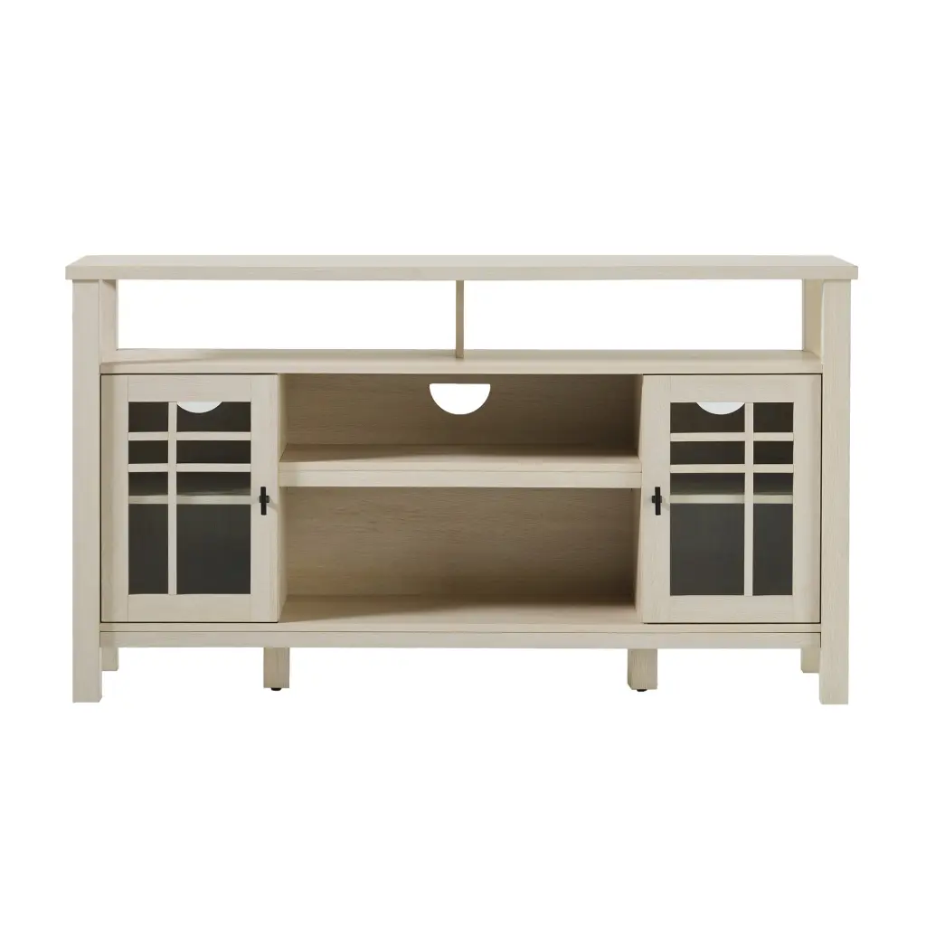 Transitional 58 Inch 2 Door Sideboard Windowpane Design Ivory Oak walker edison