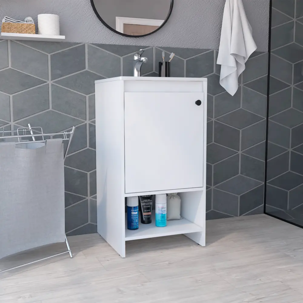 Jane White Bathroom Vanity Single Door Cabinet Two Shelves tuhome