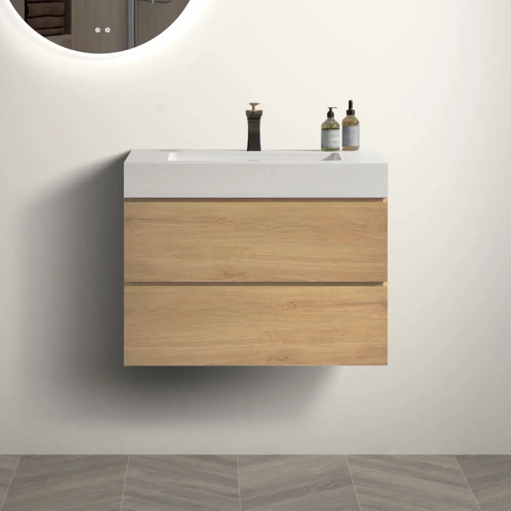 U041 Alice30 106 Alice 30 Inch Natural Oak Bathroom Vanity Sink Large Storage Cabinet abay home
