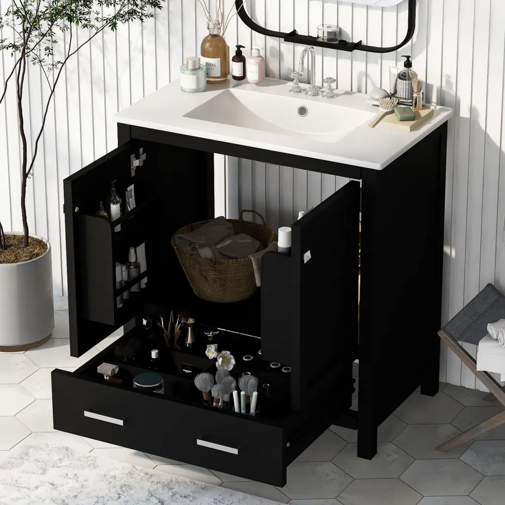 30" Black Bathroom Vanity Single Sink - Combo Cabinet Undermount Sink rnb