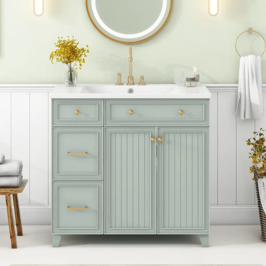 36 Inch Bathroom Vanity Transitional Style Cabinet Resin Top rnb