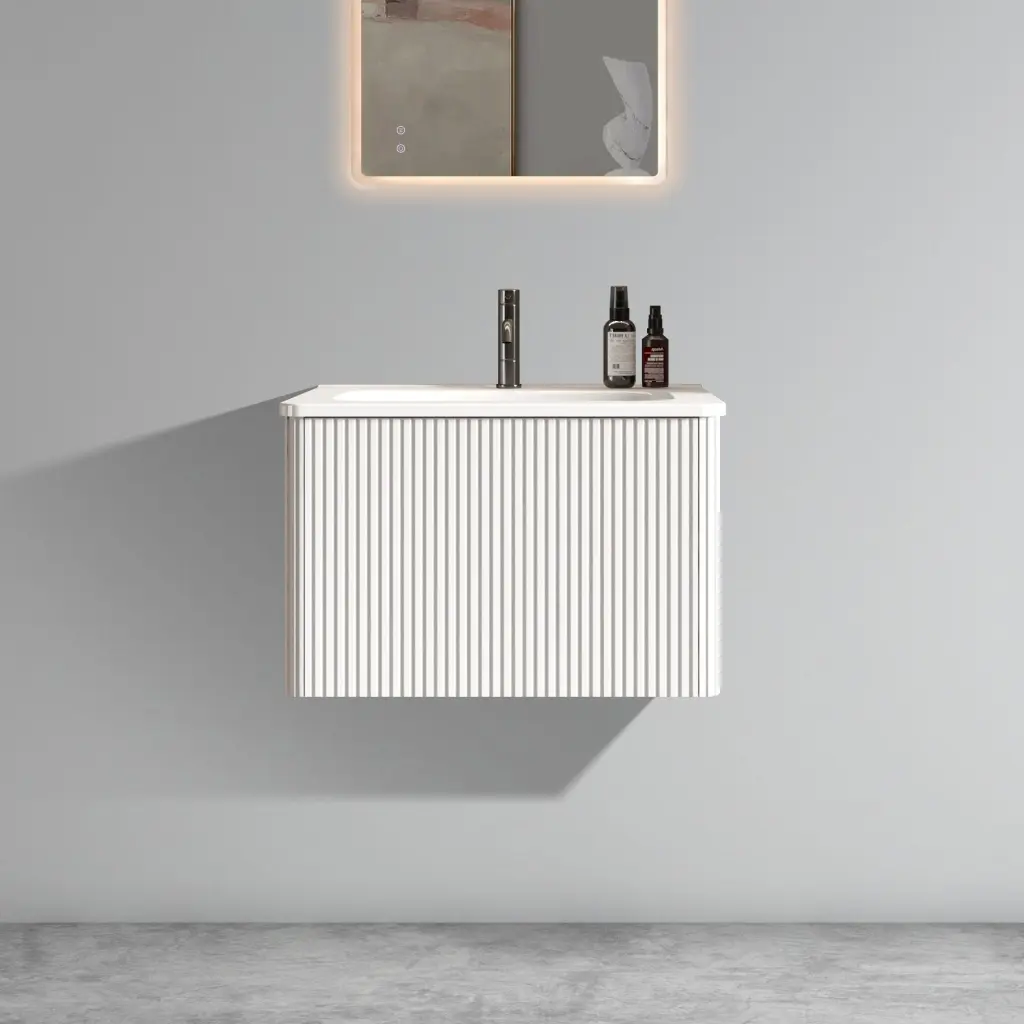 Etna 24 Inch Striped Soft White Bathroom Vanity White Sink abay home