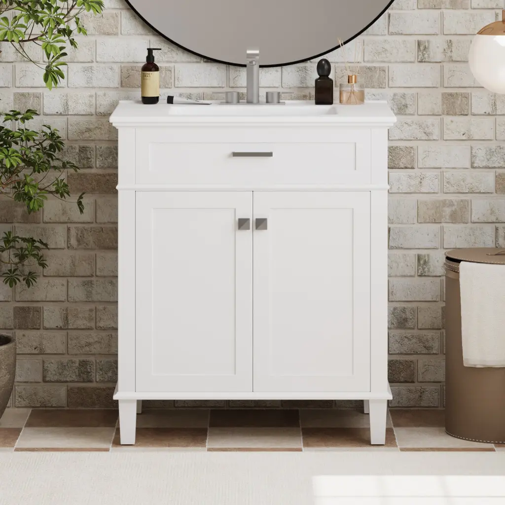 30 Inch Bathroom Vanity Ceramic Basin Soft Close Door Adjustable Storage rnb