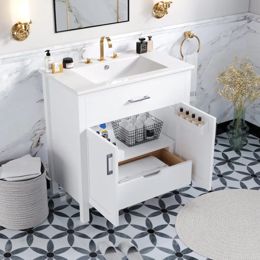 30 Inch Bathroom Vanity Ceramic Sink And Large Storage Modern Design rnb