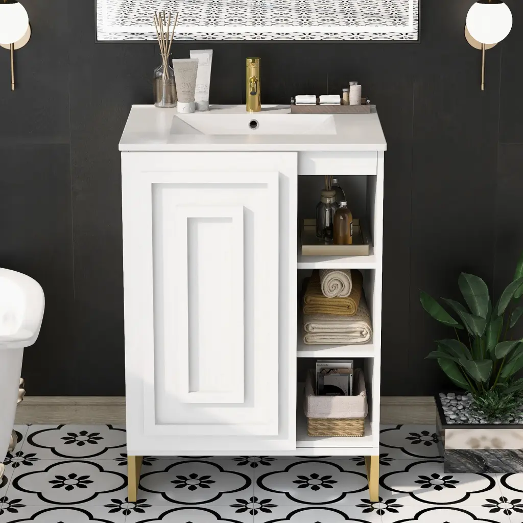 24 Inch White Bathroom Vanity Sink Combo Small Space Modern Design rnb