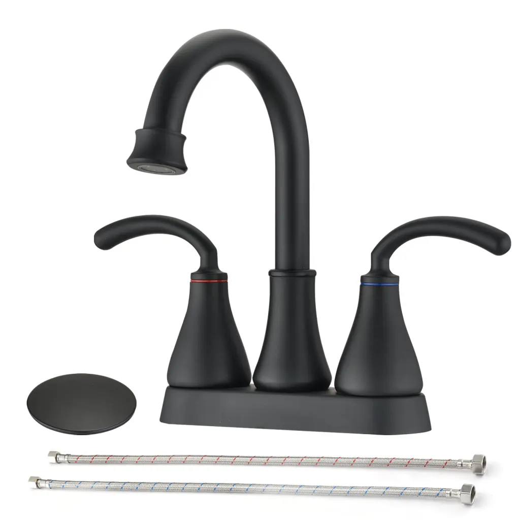 2 Handle Bathroom Sink Faucet Pop Up Drain Matte Black Modern Waterfall Design mexile